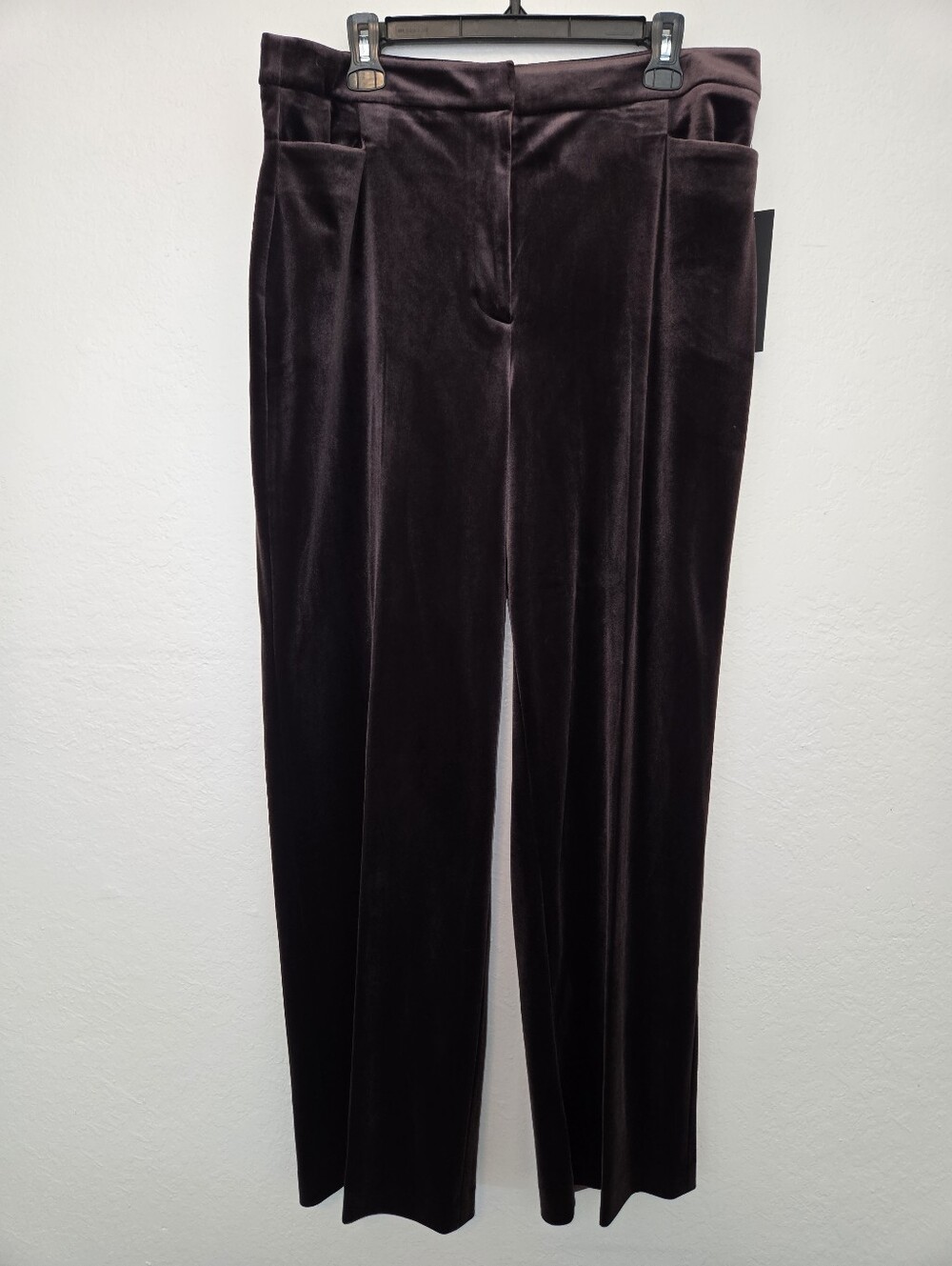 Donna Karan Velvet Straight-Leg Pants in Deep Brown, Size 16 - Picture 2 of 3